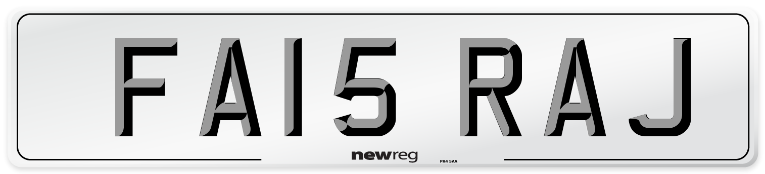 FA15 RAJ Number Plate from New Reg